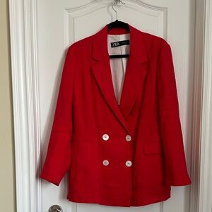 Zara Bold Red Double-Breasted Blazer